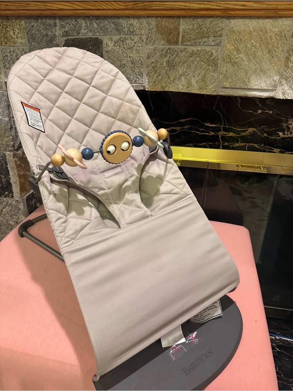 Bjorn Borg Quilted Baby Bouncer in Light Taupe with Toy Bar